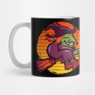 Vintage Funny Flying Witch Halloween Mug